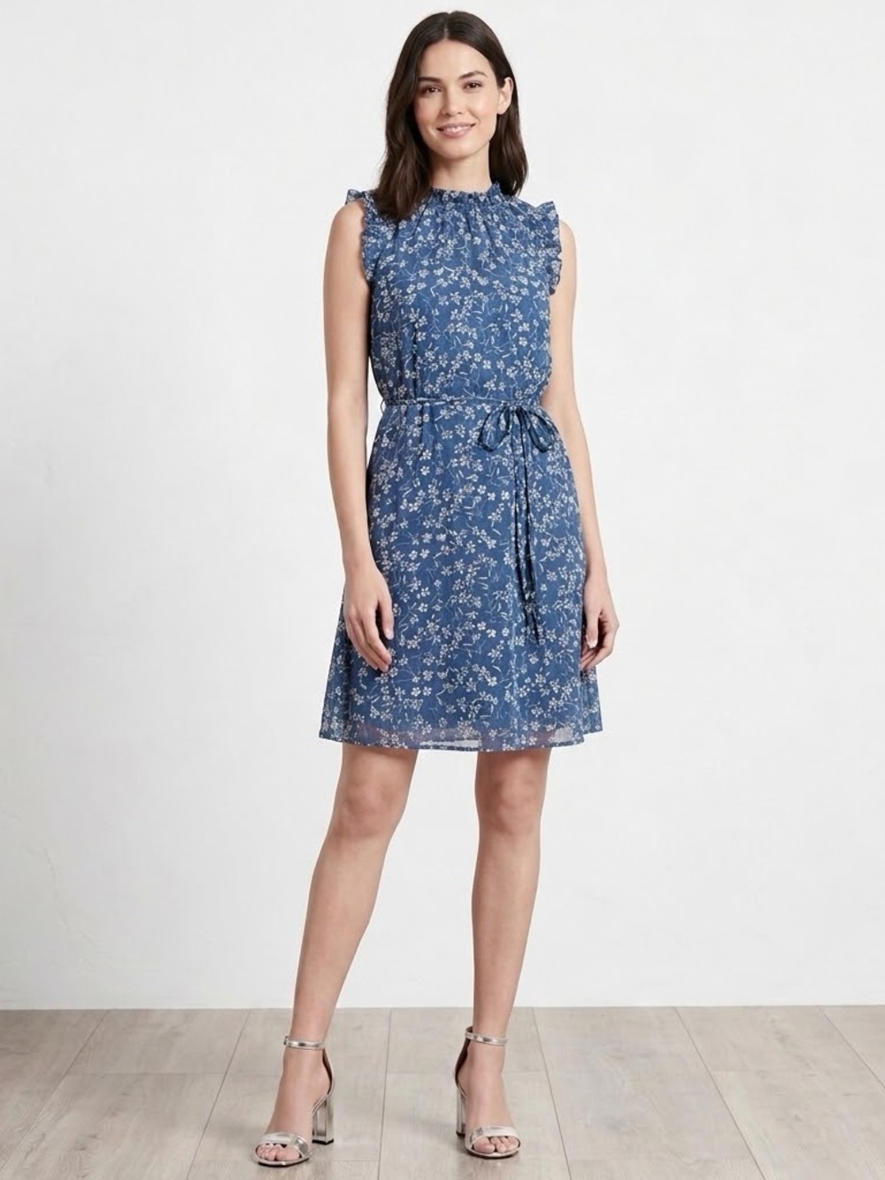 Banana Republic Blue and White Floral Mini Dress Size 8P